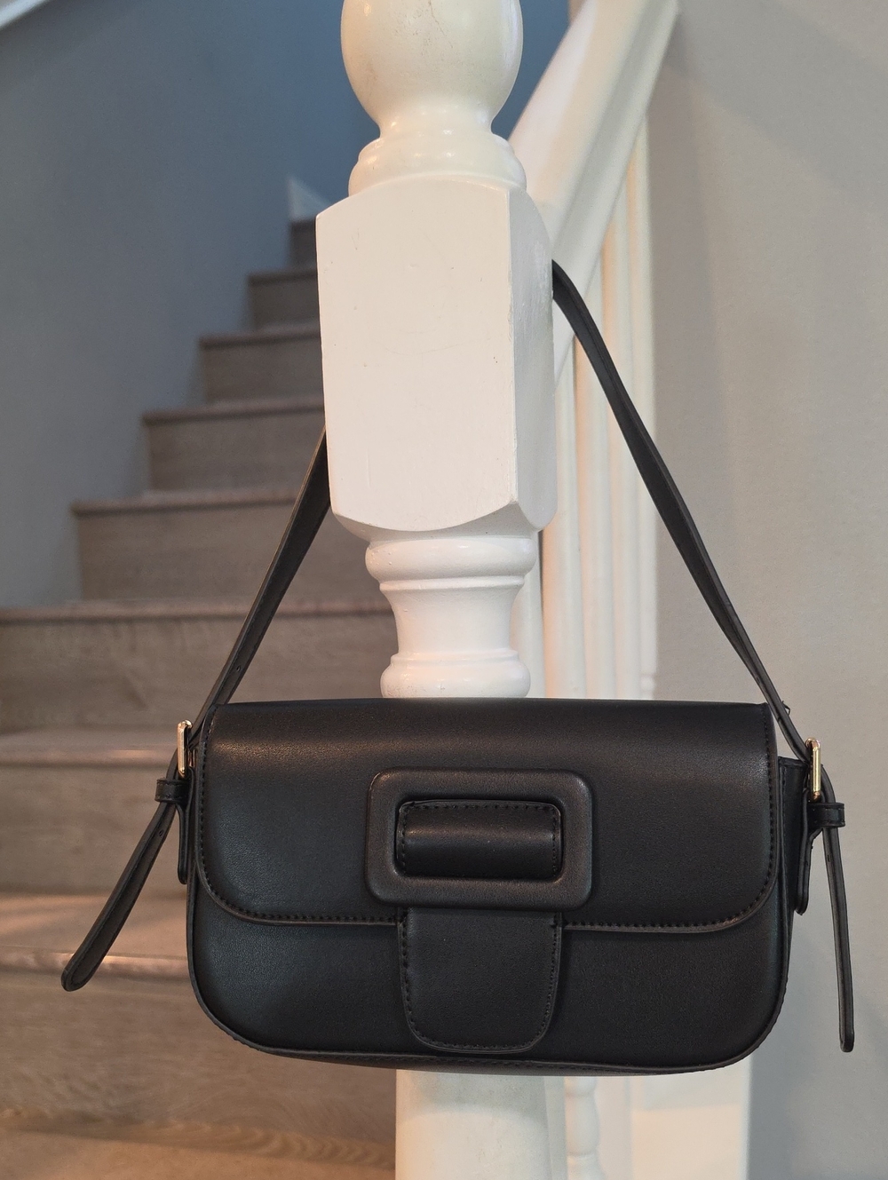 Madison West Black Leather Shoulder Bag